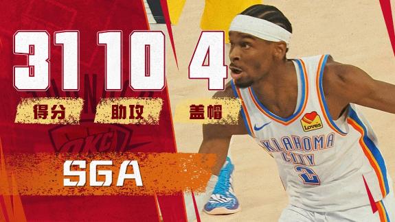  一如既往穩(wěn)定！SGA砍31分10助4帽詮釋攻防一體