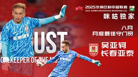 三场零封！吴亚柯当选中超联赛8月最佳守门员