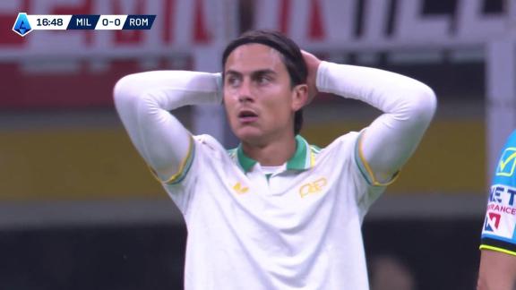 巨星球！迪巴拉大腿停球后抽射偏出球门