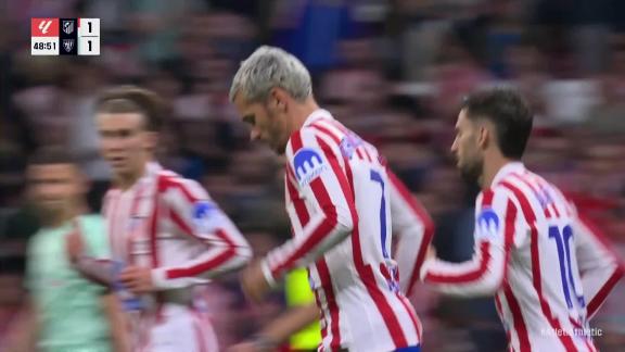 巴埃纳左侧传中 格列兹曼门前铲射将比分扳平